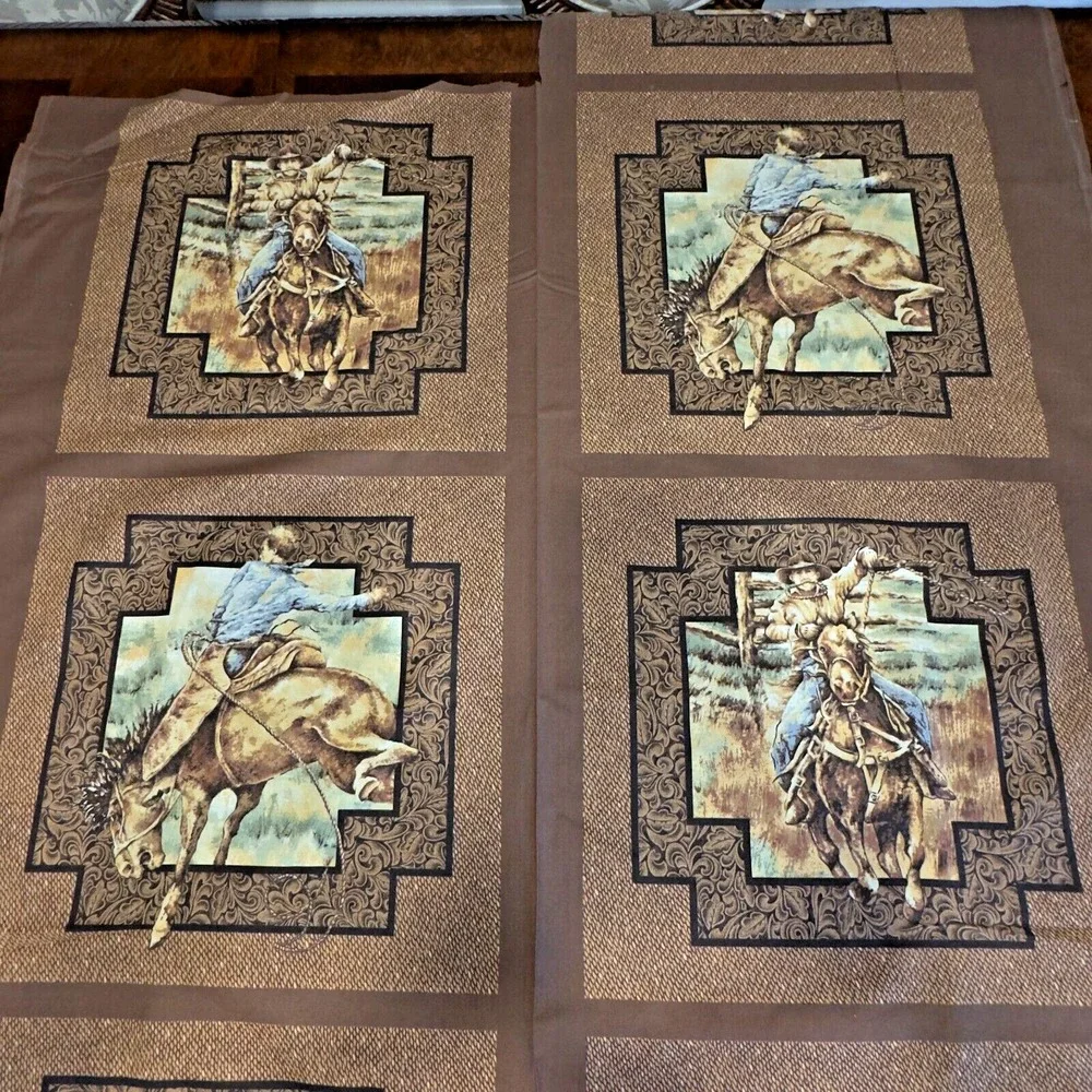 36x44 Cowboy & Horse panels RAWHIDE quilt Fabric Spring Industries Cotton VTG